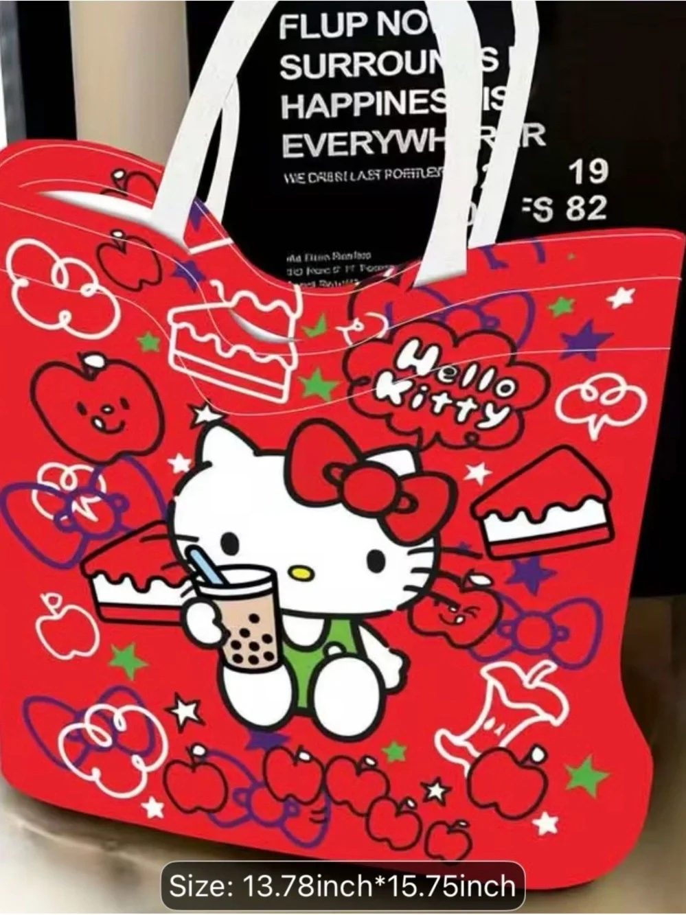 Hello Kitty Red Graphic Party Tote Bag with White Handles